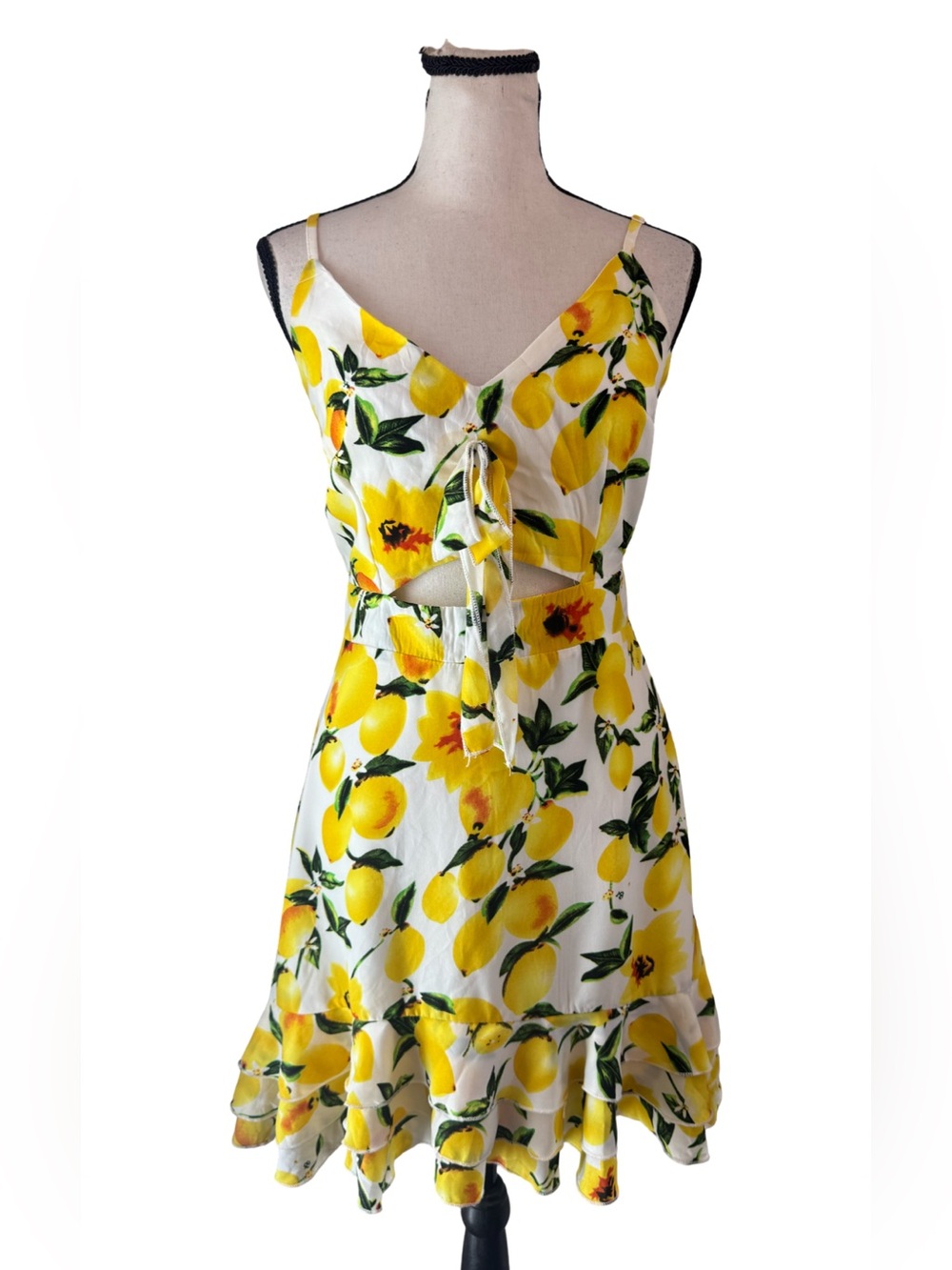Boohoo Lemon Print Tie Front Mini Dress NWT Sz 6